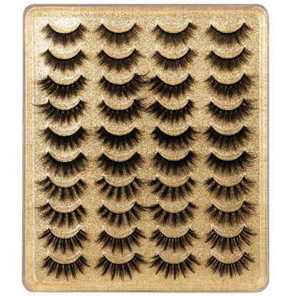 Picture of Eyelashes 3D False Lashes Fluffy Natural to Thick Faux Mink Lashes 20 Pairs Pack 17-20MM Long Wispy Crossed Fake Eyelashes 5 Styles Handmade Eye Lashes by Yawamica