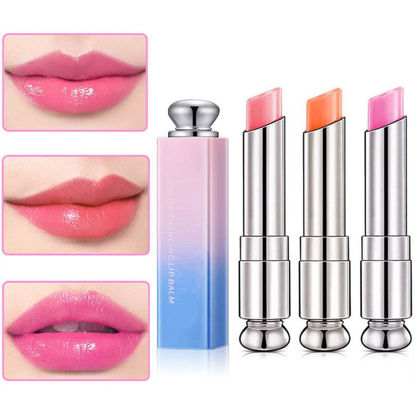 Picture of evpct 3Pcs Peach Strawberry Orange Color Changing Change Lipstick Lip Balm Set for Women Korean Magic Lipstick Color Change Changing Lip Tint Tinted Stain Balm Long Lasting Waterproof Crystal Lipstick