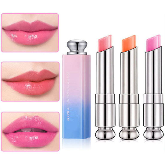 Picture of evpct 3Pcs Peach Strawberry Orange Color Changing Change Lipstick Lip Balm Set for Women Korean Magic Lipstick Color Change Changing Lip Tint Tinted Stain Balm Long Lasting Waterproof Crystal Lipstick