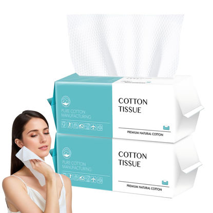 Picture of Disposable Face Towel 200 Count, Soft Cotton Facial Dry Wipes, Multi-Purpose for Skin Care, Makeup Remover, Face Wipes and Facial Cleansing
