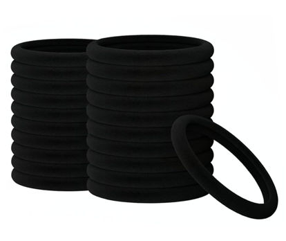Picture of 2 Inch in Diameter Large Thick Hair Ties No Damage, 60PCS Black Elastic Hair Ties for Women, Cotton Seamless Ponytail Holders, Soft Rubber Bands for Hair,