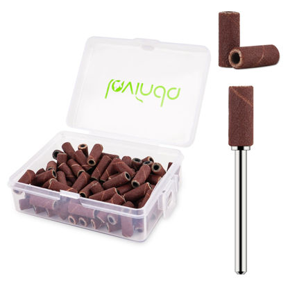 Picture of Lavinda Small Sanding Bands Nail Drill Bit, 80 Piece Extra Fine Sanding Bands for Nail Drill with 3.1mm Mandrel Bit for Acrylic Nails Gel Removing Shaping Polishing Nail Salon Use (240 Grit, Brown)
