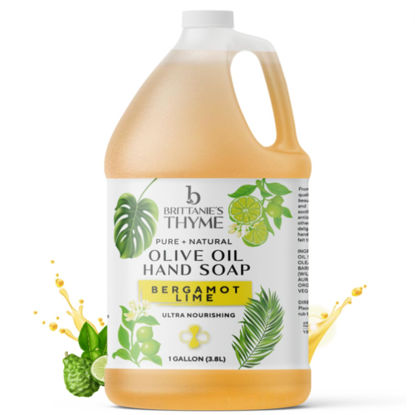 Picture of Brittanie's Pure Organic Castile Bergamot Lime Liquid Olive Soap Refill, 1 Gallon | Made with Natural Luxurious Oils, Vegan & Gluten Free Non-GMO, For Face, Body, Dishes, Pets & Laundry