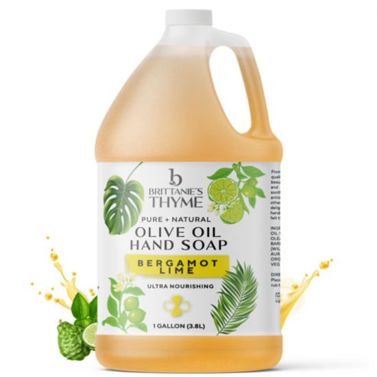 Picture of Brittanie's Pure Organic Castile Bergamot Lime Liquid Olive Soap Refill, 1 Gallon | Made with Natural Luxurious Oils, Vegan & Gluten Free Non-GMO, For Face, Body, Dishes, Pets & Laundry