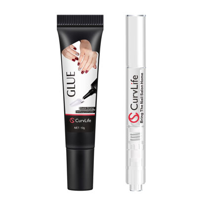 Picture of Curvlife 10g Semi Solid Nail Glue Gel with 5ml Nail Glue Remover Pen, No Need for Uv Light, Gel Glue for Press On Nails, Nail Glue Remover for Nails, Click&Remove Pen