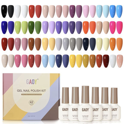Picture of GAOY 42 Pcs Gel Nail Polish Kit, Pink White Red Jelly Nude Colors All Seasons Gel Nail Polish Set with Glossy & Matte Top Coat and Base Coat for Salon and DIY Manicure at Home
