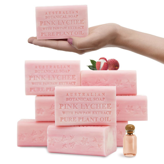 Picture of Australian Botanical Soap, Pink Lychee with Pawpaw Extract 6.6 oz. (187g) Soap Bars | Natural ISoap Base | All Skin Types | Women & Men | Shea Butter Enriched Bar Soap - Pack of 8