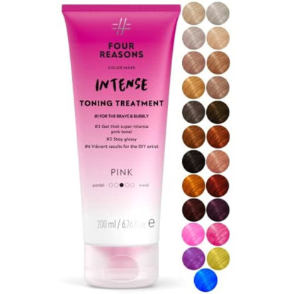 Picture of FOUR REASONS Color Mask INTENSE - Pink - (27 Colors) Intensive Toning Treatment - Color Depositing Conditioner - Semi Permanent Hair Dye for Lightened and Colored Hair- 100% Vegan, 6.76 fl oz