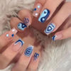 Picture of DANMANR Long Press on Nails Square French Fake Nails Full Cover Nude Acrylic False Nails for Women and Girls 24PCS (Blue Heart French)
