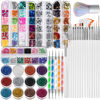 Picture of FANDAMEI Nail Art Brush Kit, Nail Design Tools Kit with Nail Art Brushes, Nail Dotting Tools,Fine Glitter,Nail Butterfly, Nail Glitter Sequins, Nail Foil Flakes, Nail Art Rhinestones, Nail Dust Brush