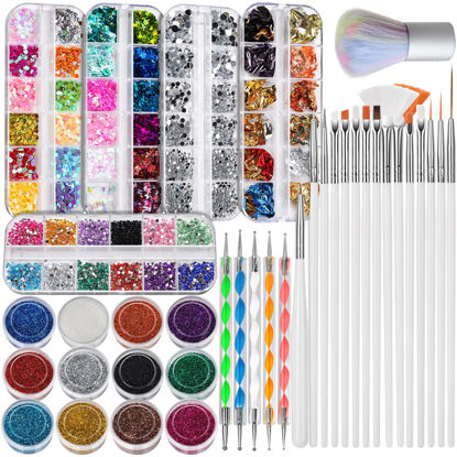 Picture of FANDAMEI Nail Art Brush Kit, Nail Design Tools Kit with Nail Art Brushes, Nail Dotting Tools,Fine Glitter,Nail Butterfly, Nail Glitter Sequins, Nail Foil Flakes, Nail Art Rhinestones, Nail Dust Brush