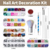 Picture of FANDAMEI Nail Art Brush Kit, Nail Design Tools Kit with Nail Art Brushes, Nail Dotting Tools,Fine Glitter,Nail Butterfly, Nail Glitter Sequins, Nail Foil Flakes, Nail Art Rhinestones, Nail Dust Brush