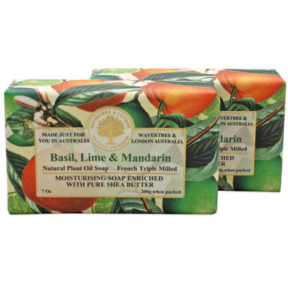 Picture of Wavertree & London Basil Lime & Mandarin Scented Natural Soap (2 Bars), 7oz Moisturizing French Triple Milled Soap Bars enriched with shea butter - Pure Plant Oil Bath & Body Soap for All Skin Types