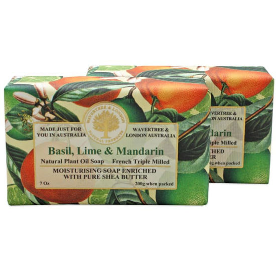 Picture of Wavertree & London Basil Lime & Mandarin Scented Natural Soap (2 Bars), 7oz Moisturizing French Triple Milled Soap Bars enriched with shea butter - Pure Plant Oil Bath & Body Soap for All Skin Types