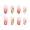 Picture of RikView French Tip Press on Nails Medium Stick on Nails Pink Fake Nails Almond Nails for Women with Flowers Design