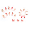Picture of RikView French Tip Press on Nails Medium Stick on Nails Pink Fake Nails Almond Nails for Women with Flowers Design