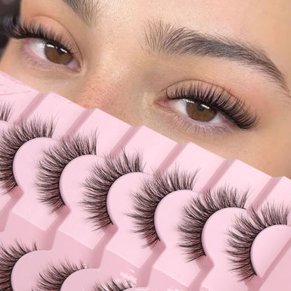 Picture of Onlyall Natural Lashes Wispy Lashes Natural Look False Eyelashes Natural Flared Eyelashes False Eye Lashes Soft Fluffy Lashes 7 Pairs D-K06