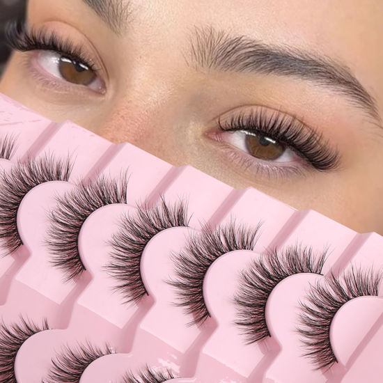 Picture of Onlyall Natural Lashes Wispy Lashes Natural Look False Eyelashes Natural Flared Eyelashes False Eye Lashes Soft Fluffy Lashes 7 Pairs D-K06