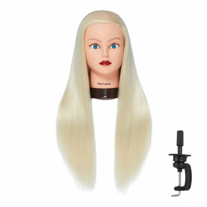 Picture of Hairingrid 26"-28" Mannequin Head Hair Styling Training Head Manikin Cosmetology Doll Head Synthetic Fiber Hair and Free Clamp Holder (R71919W61320) Blonde-