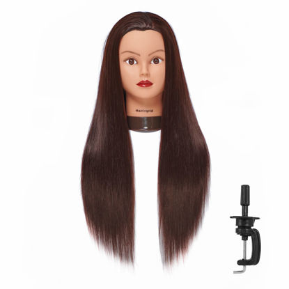 Picture of Hairingrid 26"-28" Mannequin Head Hair Styling Training Head Manikin Cosmetology Doll Head Synthetic Fiber Hair and Free Clamp Holder Stand (R71919LB0420) Dark brown-