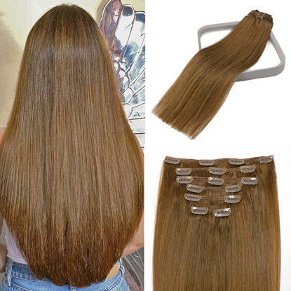 Picture of WindTouch Clip in Hair Extensions Human Hair Medium Light Brown Hair Extensions 15Inch 70g 7PCS #6