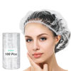Picture of Auban Disposable Shower Cap, 100 PCS Hair Cap Thickening Clear Plastic Waterproof Bath Caps for Hair Treatment, Spa Salon Hotel and Home Use, Portable Travel(17.3)