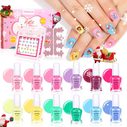 Picture of TOMICCA Kids Nail Polish Set - 12 Candy Rainbow Colors Non Toxic Water Based Odorless Peel Off Quick Dry Natural Safe for Toddler Parties & Birthday Girls (Ages 3+)
