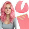 Picture of DOORES Tape in Hair Extensions, Peach Pink Tape ins 14 Inch 25g 10pcs, Remy Human Hair Extensions Tape in Straight Hair Seamless Invisible Tape Hair