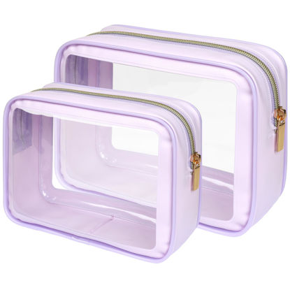 Picture of PACKISM TSA Approved Toiletry Bag - Upgrade Color-Edged Clear Makeup Bag, Unique Appearance, 2 Pack Hold Lots of Items, Reusable Clear Toiletry Bags for Travel Essentials, Purple (2 Sizes)