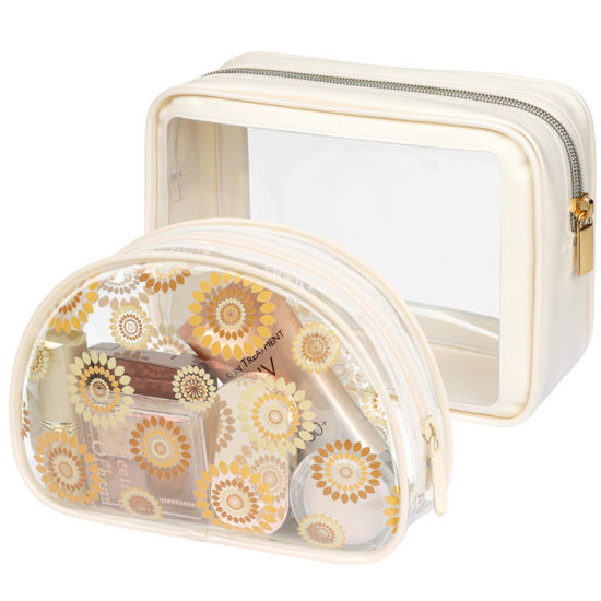 Picture of PACKISM TSA Approved Toiletry Bag - Beige Bohemian Print Clear Shell Bag and Upgrade Color-Edged Clear Makeup Bag, Perfect for On the Go or Travel, Lightweight and Robust, 2 Pack