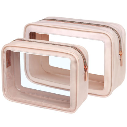 Picture of PACKISM TSA Approved Toiletry Bag - 2 Pack Upgrade Color-Edged Clear Makeup Bag, Clear Toiletry Bag For Traveling Fits Various Storage Needs, Pink (2 Sizes)