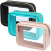 Picture of PACKISM TSA Approved Toiletry Bag - 3 Pack Upgrade Color-Edged Clear Makeup Bag, Clear Toiletry Bag For Traveling Fits Various Storage Needs, Black/Pink/Turquoise