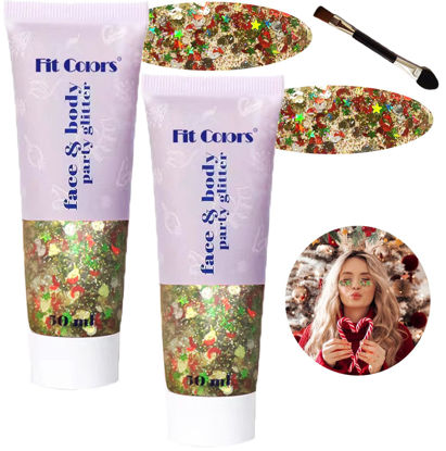 Picture of Body Glitter Face Glitter Gel: Festival Rave Christmas Accessories Face Glitter Makeup 100ml Chunky Sequins Mermaid Face Body Hair Glitter Gel (2 Christmas)