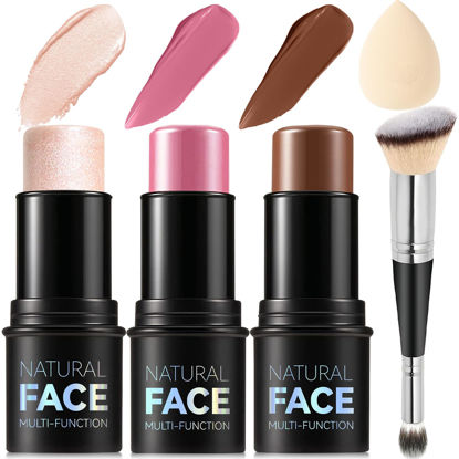 Picture of 3Pcs Cream Contour Stick Makeup Kit, Shades with Highlighter Stick, Blush Stick and Bronzer Contour Stick for Sculpt the Cheeks, Long Lasting, Waterproof, Matte & Dewy Finish (LIGHT MEDIUM)
