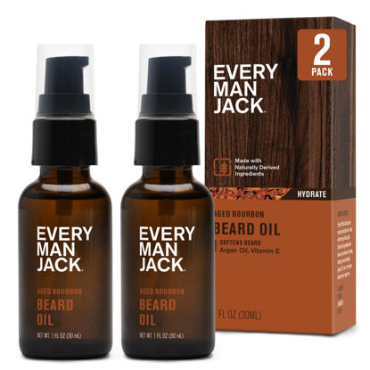 Picture of Every Man Jack Mens Beard Oil - Subtle Aged Bourbon Fragrance - Deeply Moisturizes and Softens Your Beard and Adds a Natural Shine - Naturally Derived with Shea Butter- 1 fl oz (2 Pack)