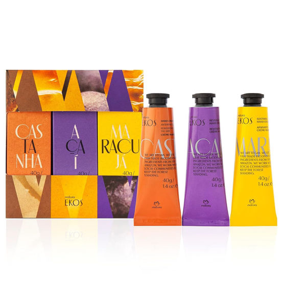 Picture of natura - Ekos Tropical Hand Cream Trio Variety Pack, 3 Creams - (1) Maracujá, (1) Castanha, & (1) Açaí Hand Cream - Vegan Skin Care - Brazilian Beauty Secrets - Self Care & Body Care - 1.41oz (40g)