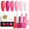 Picture of CANNI Pink Gel Nail Polish Set 6 Colors, Hot Pink Light Bright Pink Magenta Tones Craze Nail Art Design at Home DIY Soak off UV LED Manicure French Nail Salon