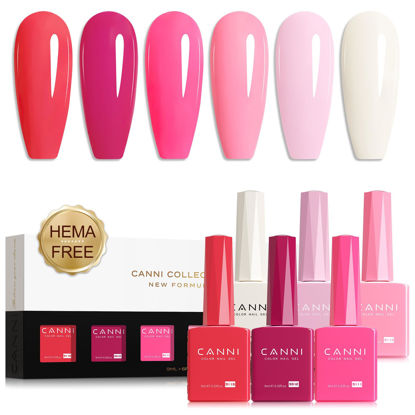 Picture of CANNI Pink Gel Nail Polish Set 6 Colors, Hot Pink Light Bright Pink Magenta Tones Craze Nail Art Design at Home DIY Soak off UV LED Manicure French Nail Salon