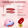 Picture of GLAMERMAID Golden Red Press on Nails Medium Almond, Handmade Glitter Glossy Jelly Soft Gel Glue on Nails Stiletto, Bright Red Fake Nails Short Oval, Reusable Acrylic Stick on False Nails Kit for Women