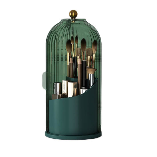 Picture of Zufudo Makeup Brush Holder Organizer with Lid 360° Rotating Makeup Organizer Countertop Dustproof Cosmetics Organizer for Vanity Bathroom, All Green