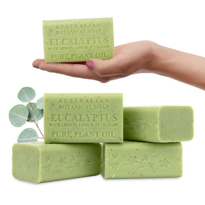 Picture of Australian Botanical Soap Eucalyptus with Lemon Lime and Petitgrain 6.6 oz Luxury Soap Bars Enriched with Shea Butter, Pack of 4