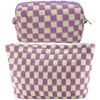 Picture of ZLFSRQ 2Pcs Checkered Makeup Bag for Women Large Cosmetic Bag Set Travel Toiletry Bag Makeup Pouch Bag for Purse Purple Zipper Storage Bag Organizer Cute Small Aesthetic Girls Car Essentials Bag