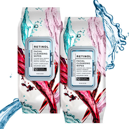 Picture of Body Prescription Makeup Cleansing Wipes - Gentle and Effective Face Wipes, 50 Count (Pack of 2), Retinol