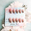 Picture of RikView Pink Press on Nails Medium Fake Nails Almond Acrylic Nails with Sequins 24 PCs/Set