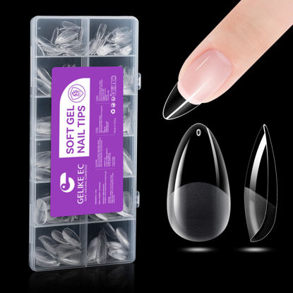 Picture of Gelike EC 552PCS Soft Gel Nail Tips Kit - 12 Sizes Clear Cover Full Nail Extensions - Medium Almond Pre-shaped Acrylic False Gelly Nail Tips for DIY Salon Gift Nail Extensions