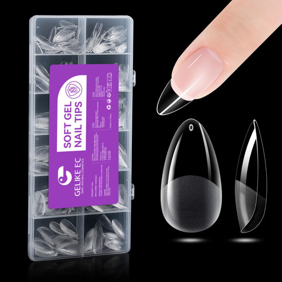 Picture of Gelike EC 552PCS Soft Gel Nail Tips Kit - 12 Sizes Clear Cover Full Nail Extensions - Medium Almond Pre-shaped Acrylic False Gelly Nail Tips for DIY Salon Gift Nail Extensions