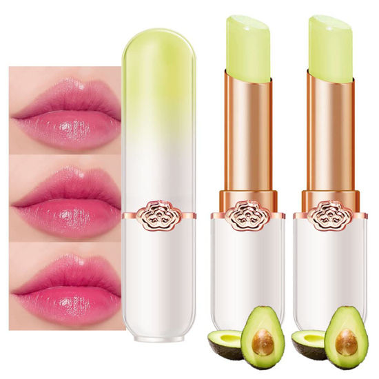 Picture of evpct 2Pcs Avocado Tinted Lip Balms PH Lip Color Changing Lipstick Balm Stain Gift Set Queen for Women Girls Korean Mood Long Lasting Color Change Light Pink Lipstick Lip Tint Plumper Gloss