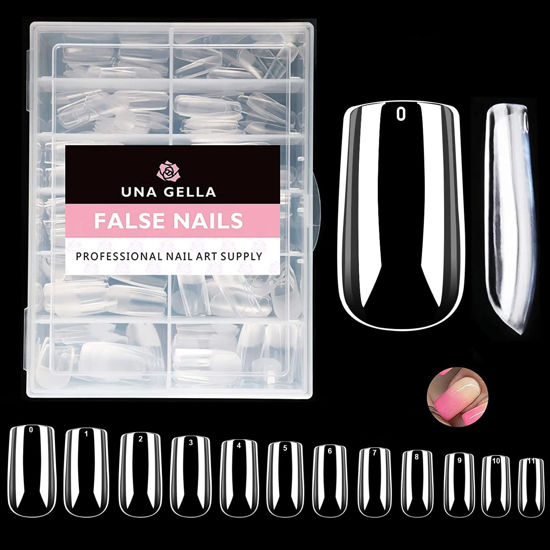 Picture of UNA GELLA Medium Square Nail Tips, 504pcs Medium Square Gel x Nail Tips 12 Sizes Full Cover Nail Tips Square Shaped Acrylic Clear Nails for Nail Extension Salon Home DIY Art