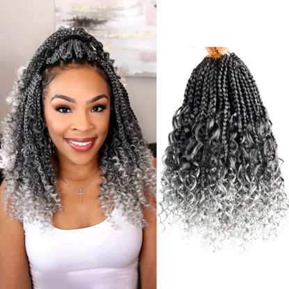 Picture of Goddess Box Braids Crochet Hair With Curly Ends 10 Inch Bohomian Box Braids Crochet Braids 8 Packs 3X Crochet Braids Synthetic Braiding Hair Extension for Black Women (10 Inch (Pack of 8), T-Grey)…