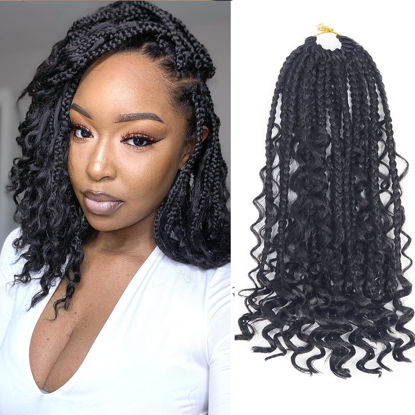 Picture of Goddess Box Braids Crochet Hair With Curly Ends 10 Inch Bohomian Box Braids Crochet Braids 1 Packs 3X Crochet Braids Synthetic Braiding Hair Extension for Black Women (10 Inch (Pack of 1), 1B)……